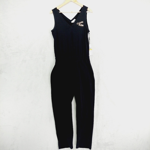 New Calvin Klein Designer Logo W/Drawstring Black Jumpsuit Romper P5446 - Picture 2 of 6
